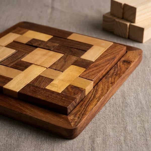 Wooden Two-Tone Tetris Puzzle Game (15x15x4 cm)