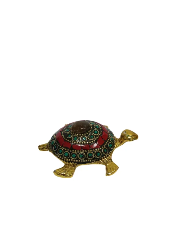 Decorative Turtle Figurine with Colorful Stone Inlay (9x8.5x4 cm)