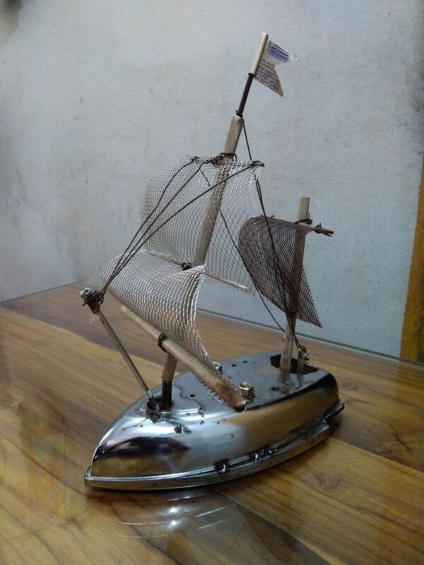 Metal Sailing Ship Sculpture